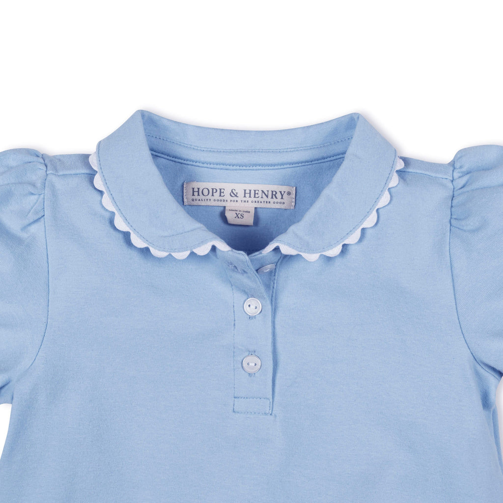 Girls’ Organic Cotton Blend Puff-Sleeve Polo – Classic Blue