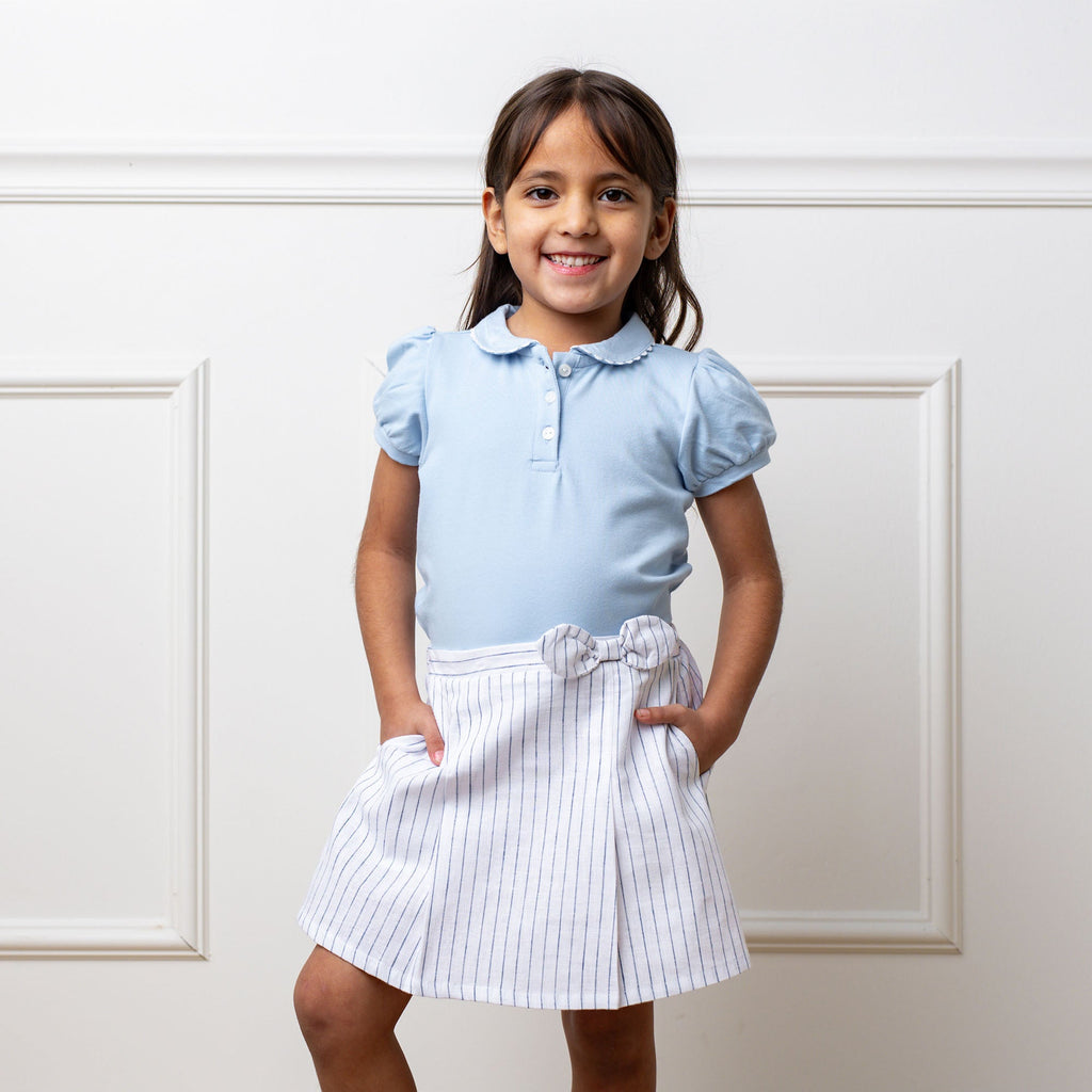 Girls’ Organic Cotton Blend Puff-Sleeve Polo – Classic Blue