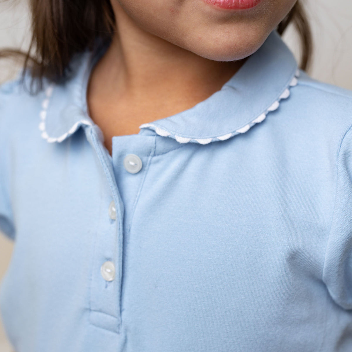 Girls’ Organic Cotton Blend Puff-Sleeve Polo – Classic Blue