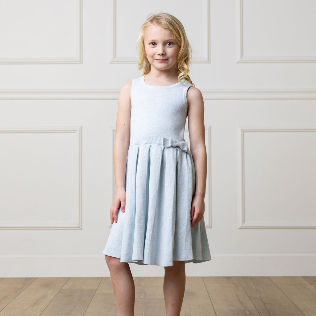 Girls’ Organic Cotton Pleated Sweater Dress | Light Blue