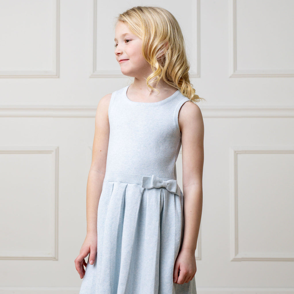 Girls’ Organic Cotton Pleated Sweater Dress | Light Blue