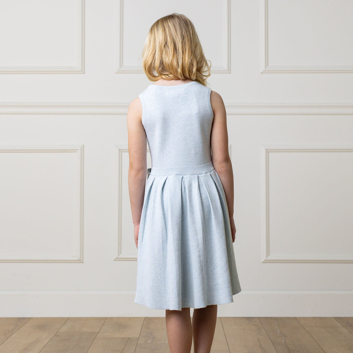 Girls’ Organic Cotton Pleated Sweater Dress | Light Blue