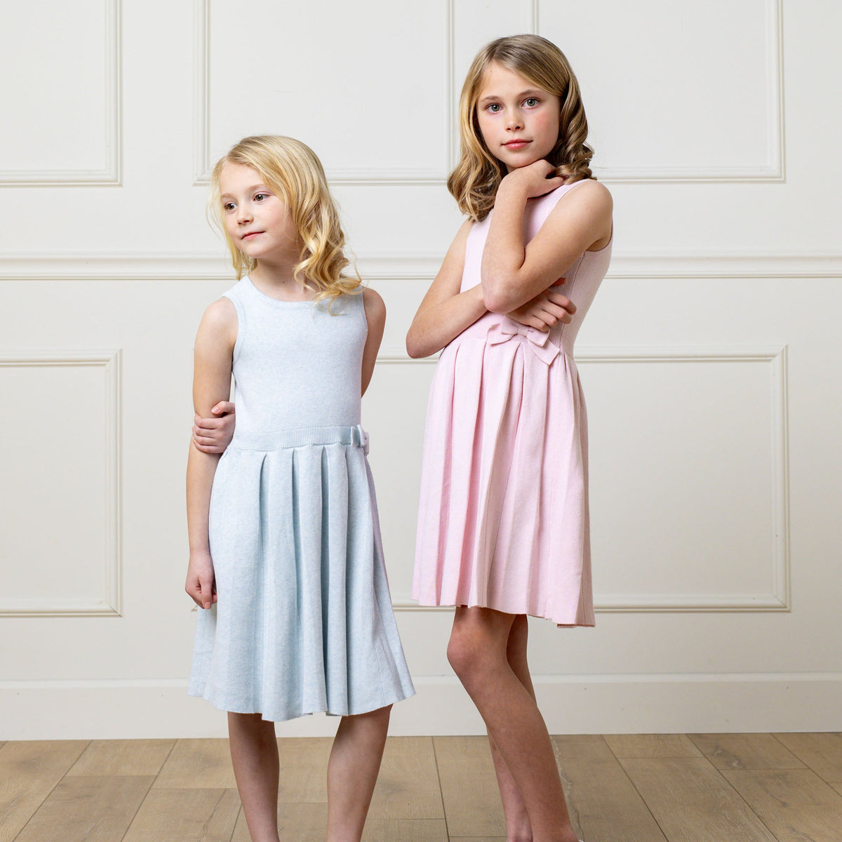 Girls’ Organic Cotton Pleated Sweater Dress | Light Blue