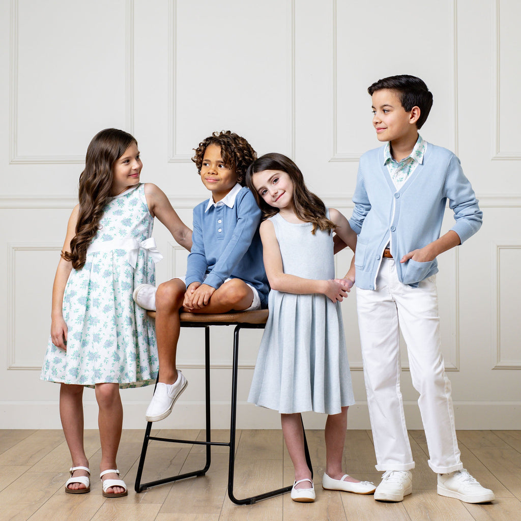 Girls’ Organic Cotton Pleated Sweater Dress | Light Blue