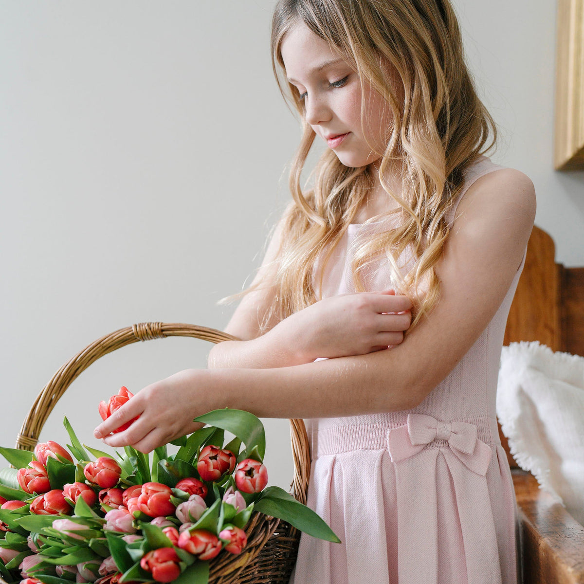 Girls’ Organic Cotton Pleated Sweater Dress | Rose Marl