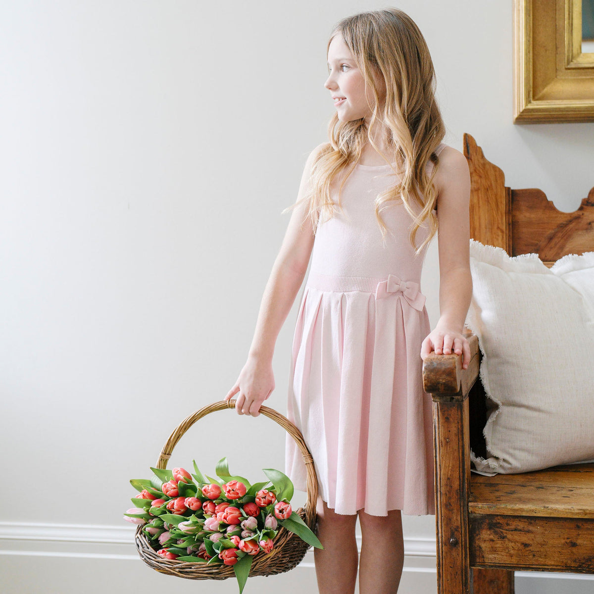 Girls’ Organic Cotton Pleated Sweater Dress | Rose Marl