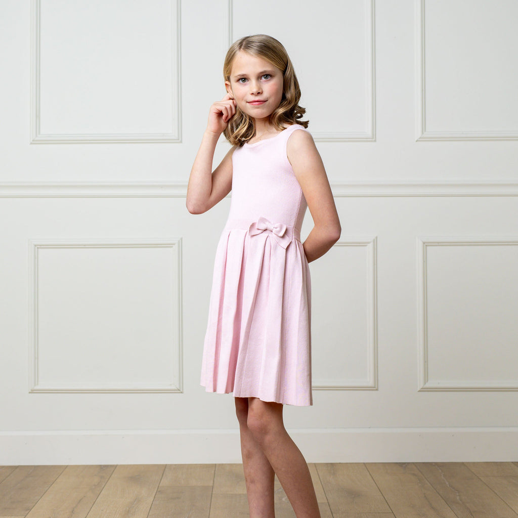 Girls’ Organic Cotton Pleated Sweater Dress | Rose Marl