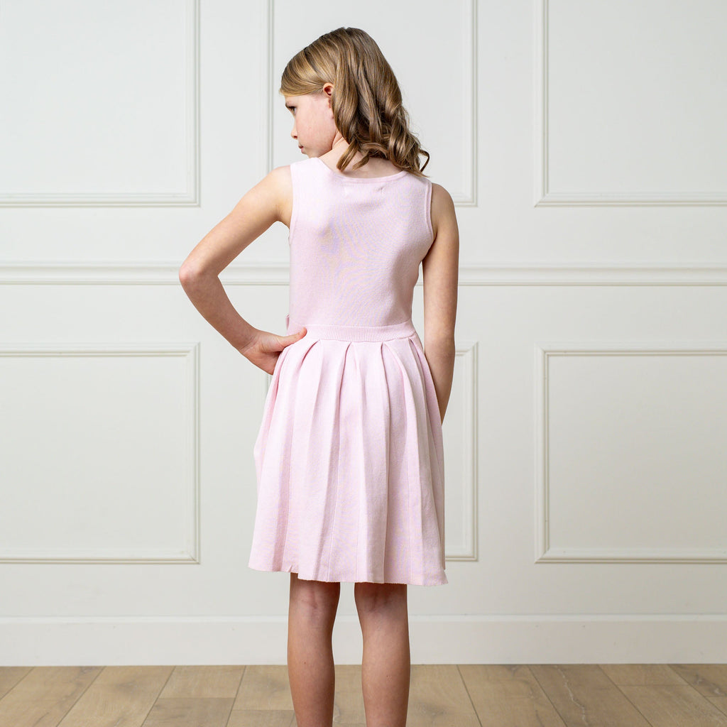 Girls’ Organic Cotton Pleated Sweater Dress | Rose Marl