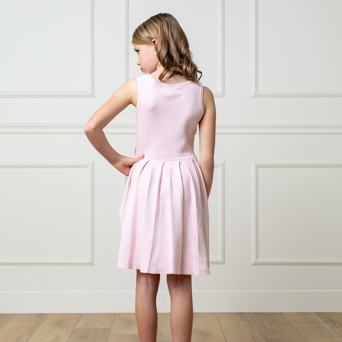 Girls’ Organic Cotton Pleated Sweater Dress | Rose Marl