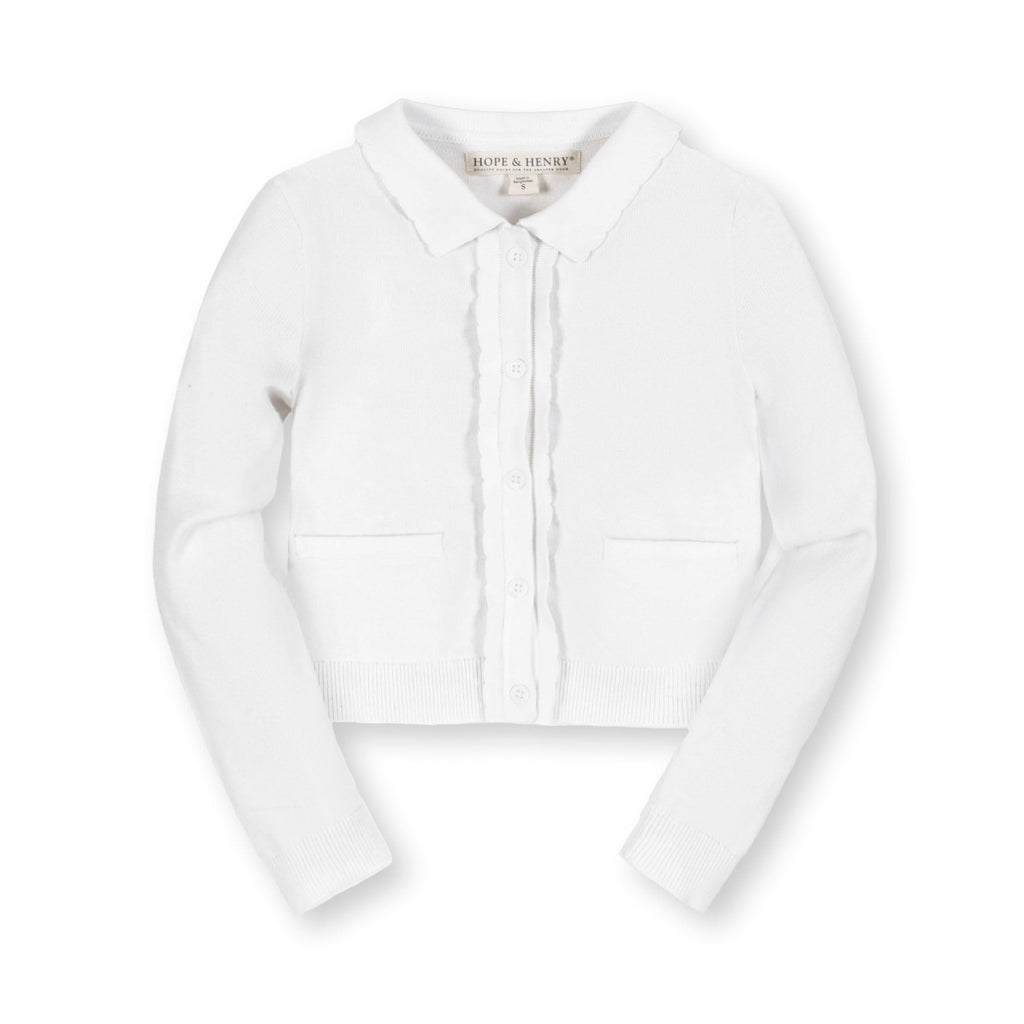 Girls’ Organic Cotton Scallop-Edge Cardigan – White