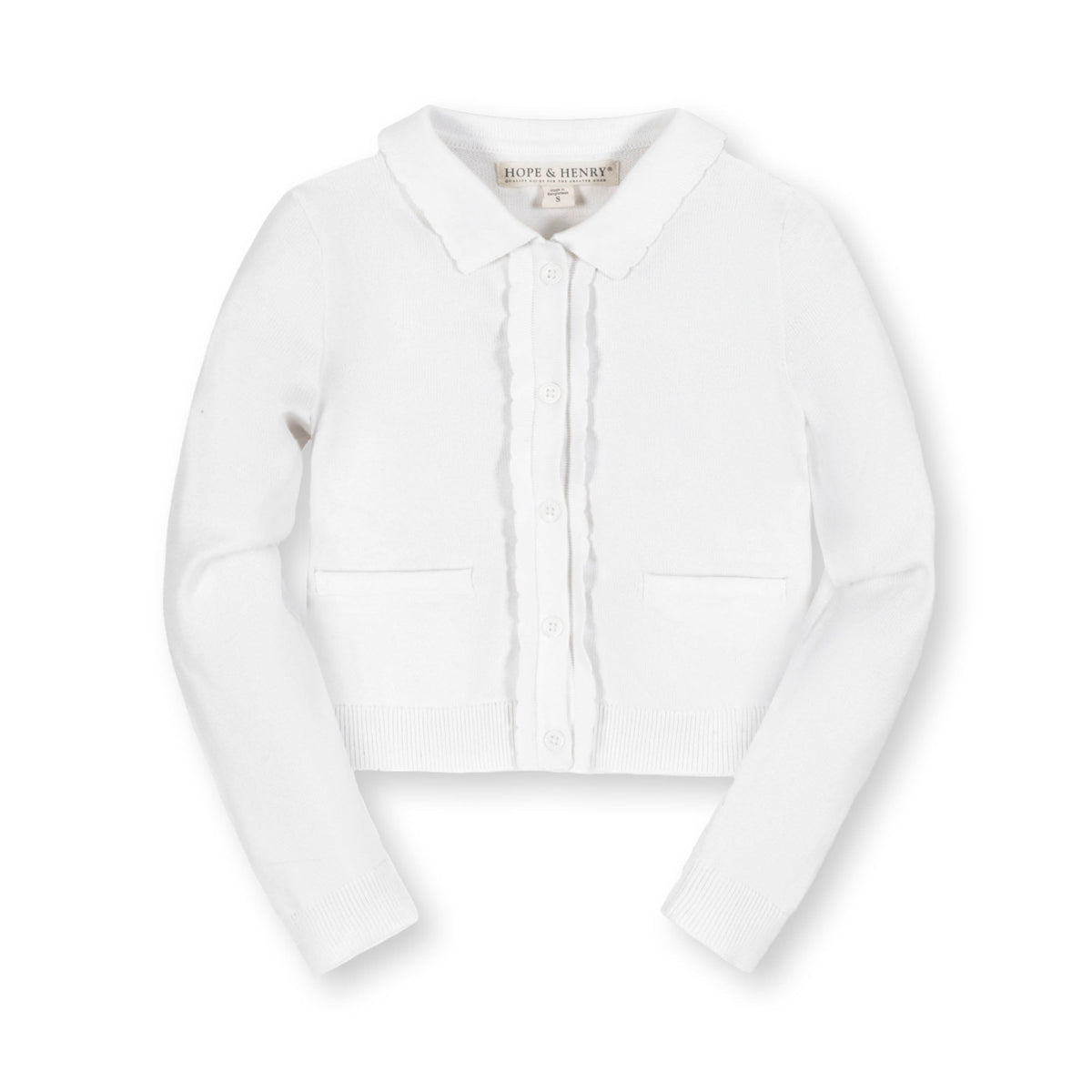 Girls’ Organic Cotton Scallop-Edge Cardigan – White