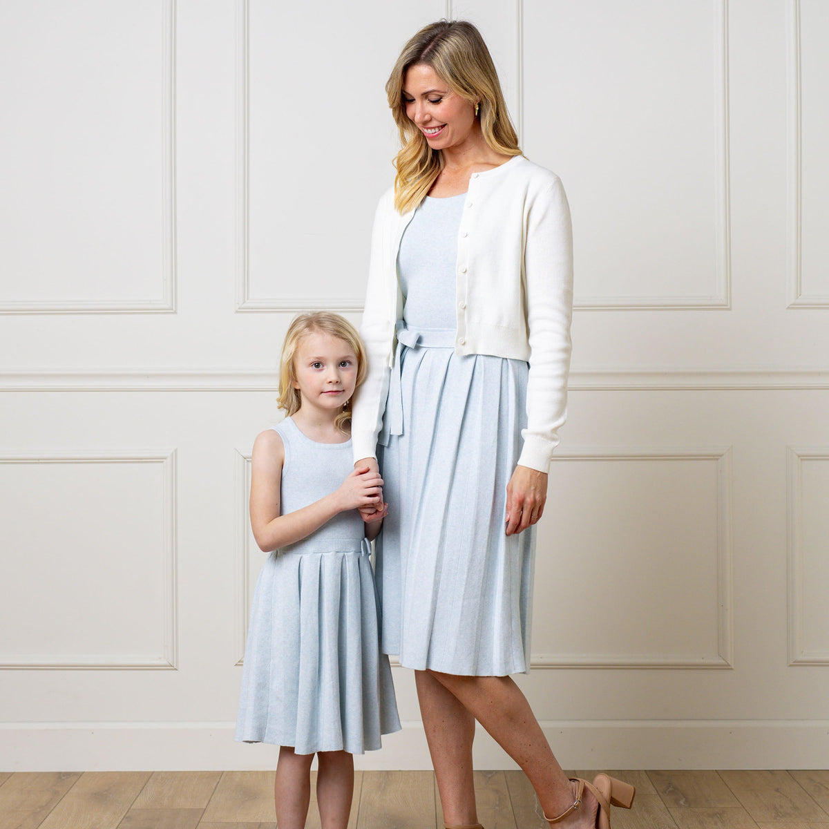 Girls’ Organic Cotton Pleated Sweater Dress | Light Blue