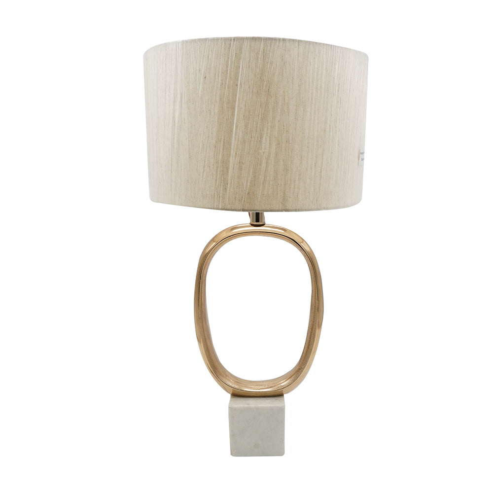 Sculptural Oval Table Lamp | Gold & Cream Linen