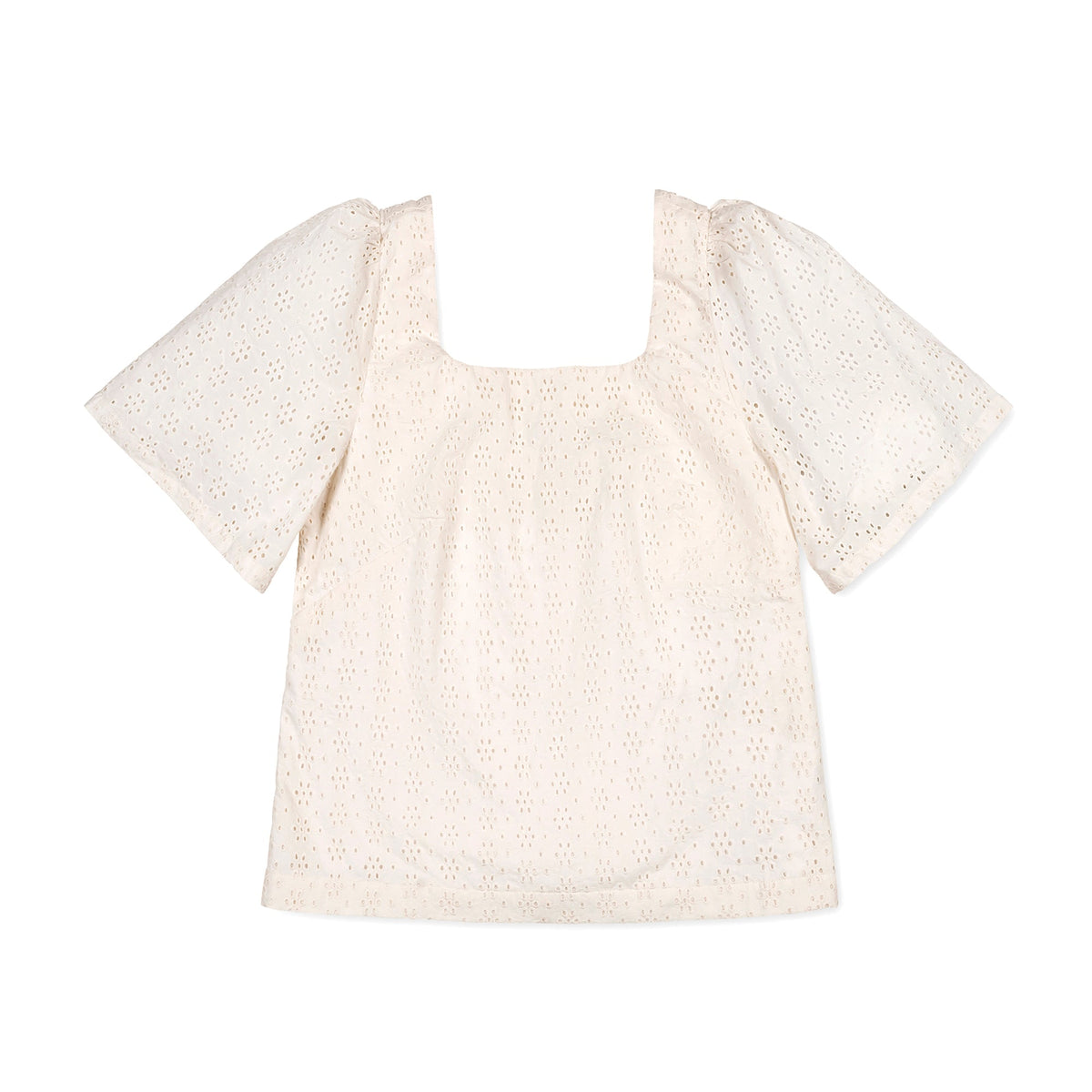 Organic Flounce Sleeve Eyelet Top