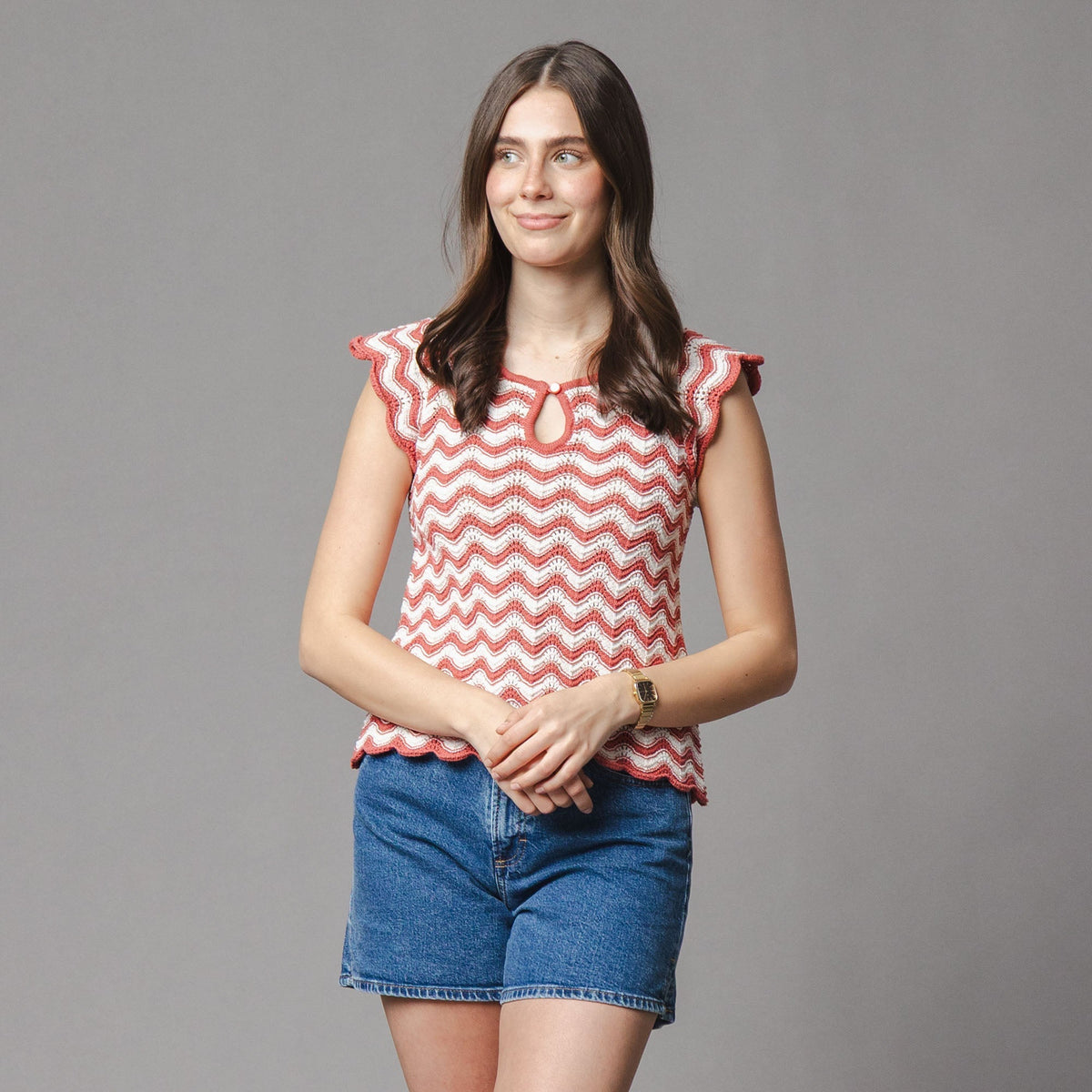 Women’s Organic Cotton Flutter-Sleeve Sweater Top – Tidal Wiggle