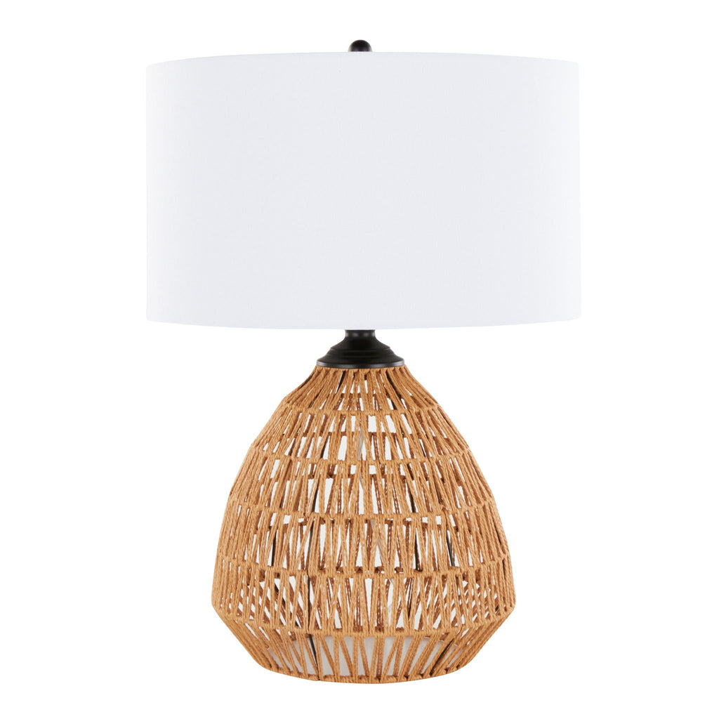 Natural Rattan Table Lamp | White Linen Shade