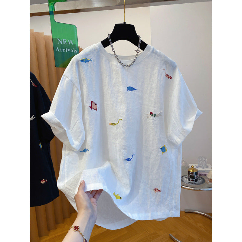 Natural Linen Crew Neck T-Shirt — Clean White