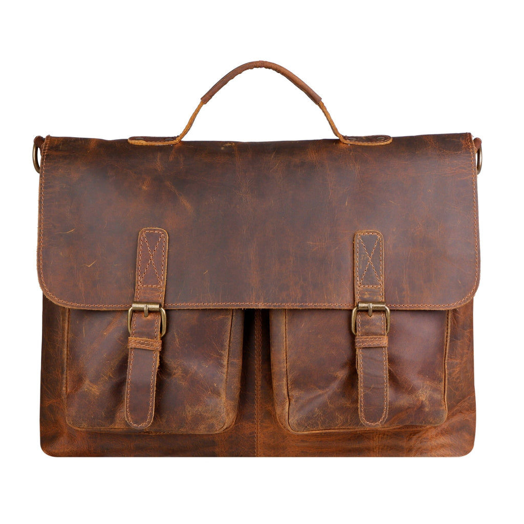 Buffalo Leather Laptop Messenger Bag | Tan Brown, 16 Inch
