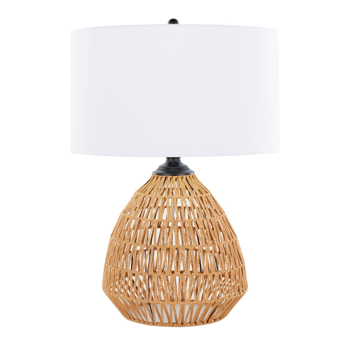 Natural Rattan Table Lamp | White Linen Shade