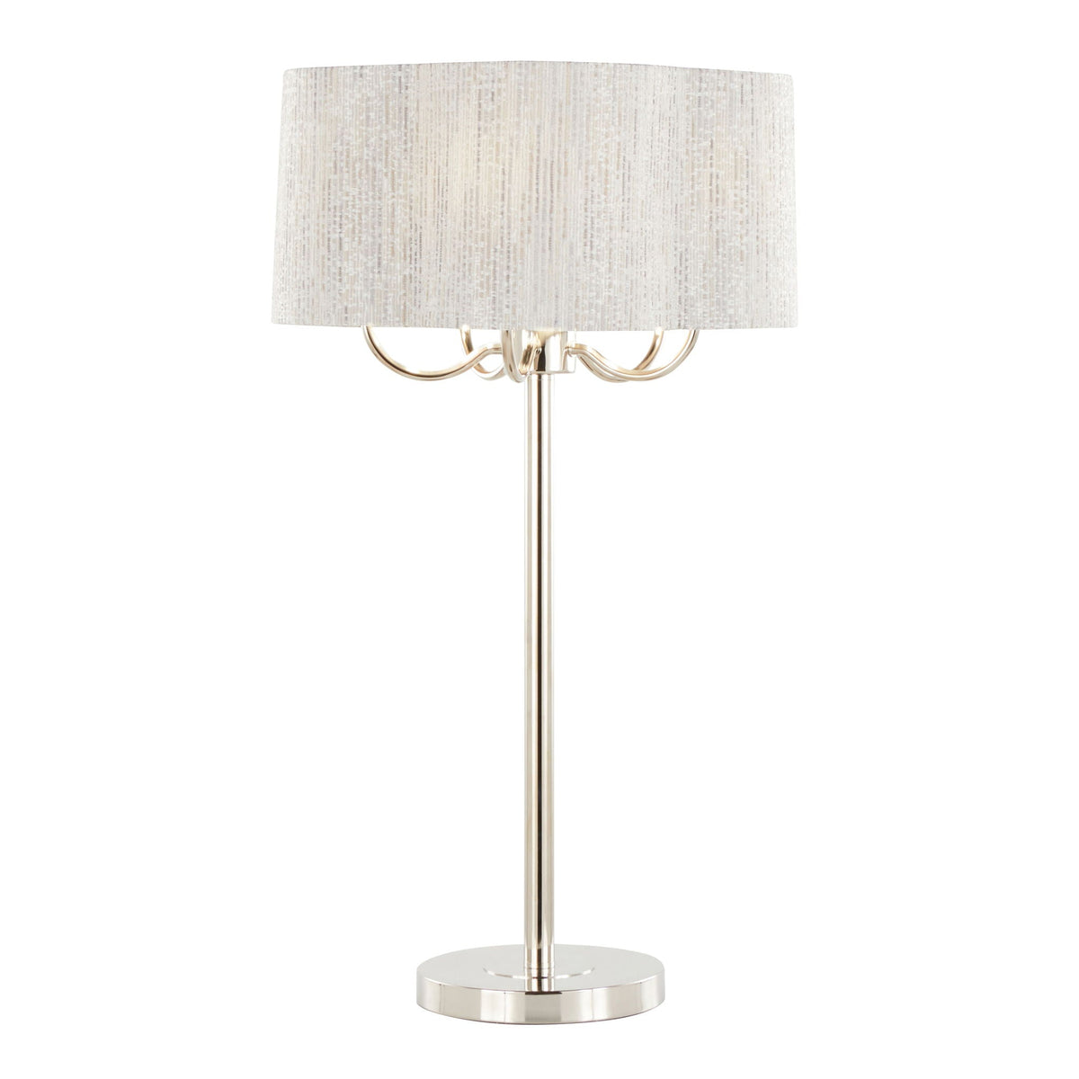 Lily Contemporary Table Lamp with Gray Linen Shade - Polished Nickel