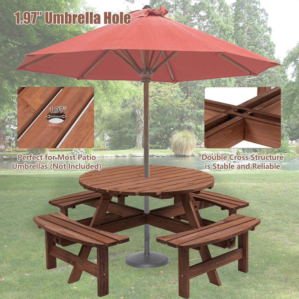 8-Person Solid Fir Wood Picnic Table with Benches