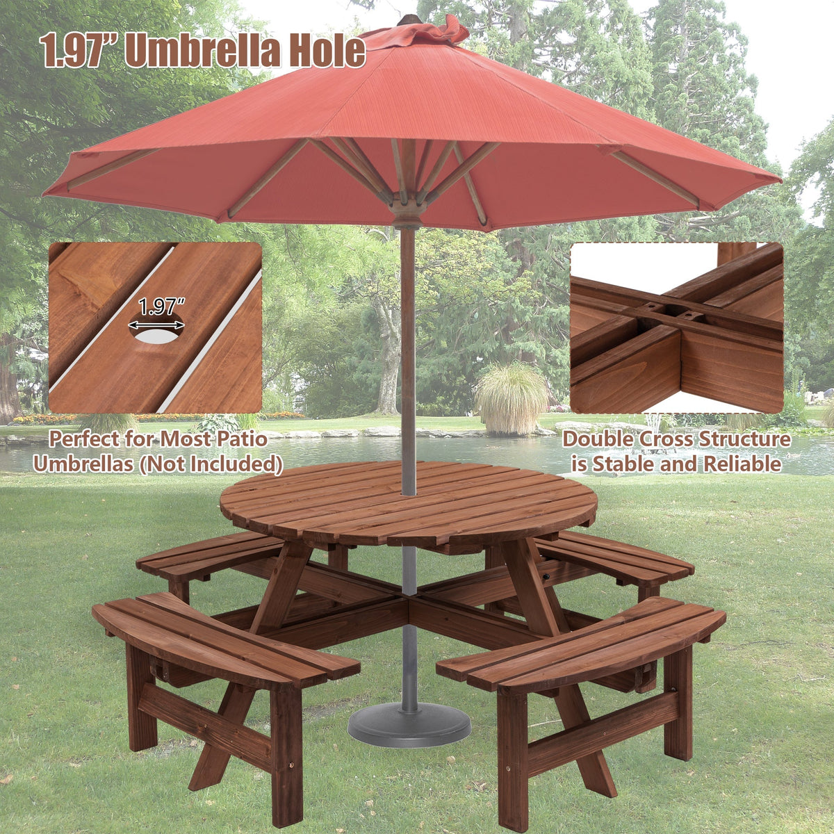 8-Person Solid Fir Wood Picnic Table with Benches