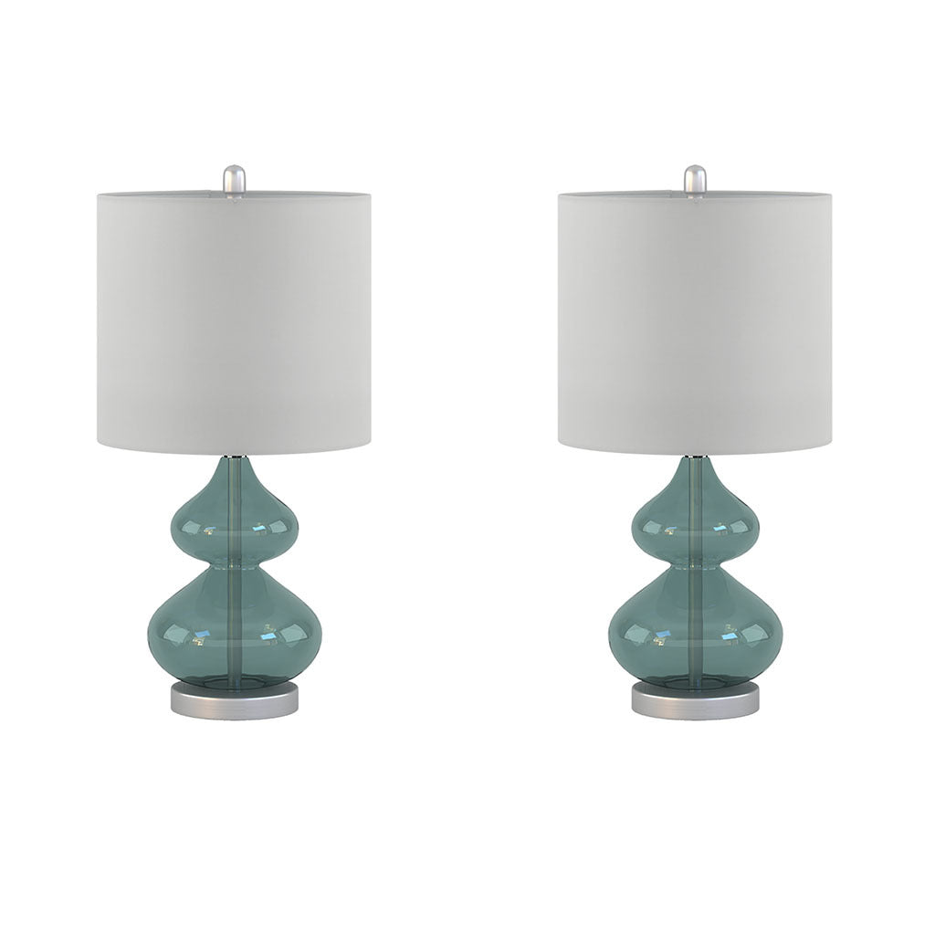 Ellipse Curved Glass Table Lamp Set of 2 with Curved Blue Glass Base - Blue