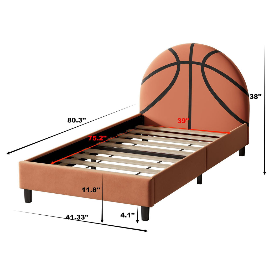 Basketball Upholstered Twin Platform Bed | Orange
