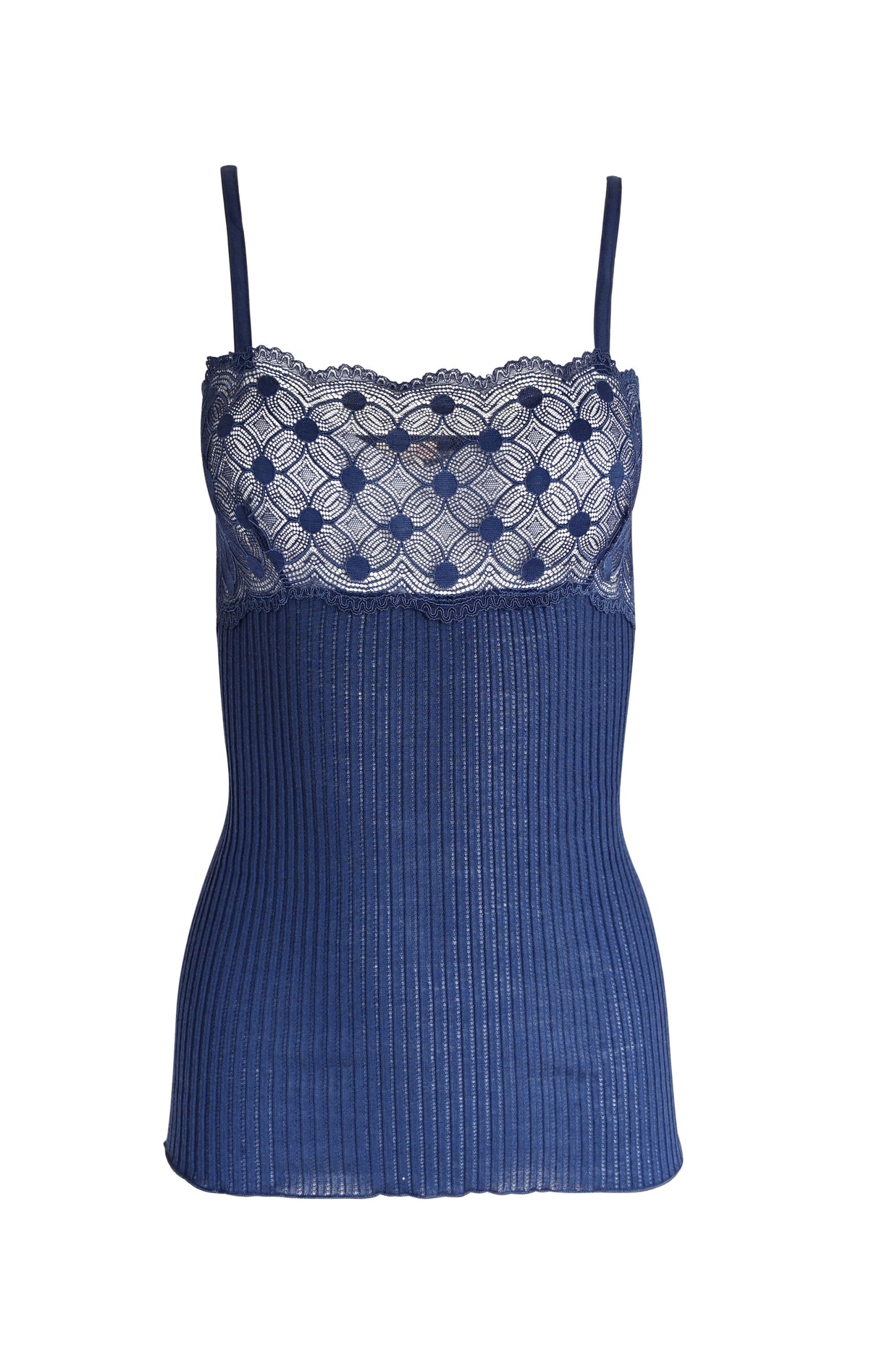 EGi Women's Merino Wool Blend Camisole with Lace Trim | Spaghetti Straps | Made in Italy