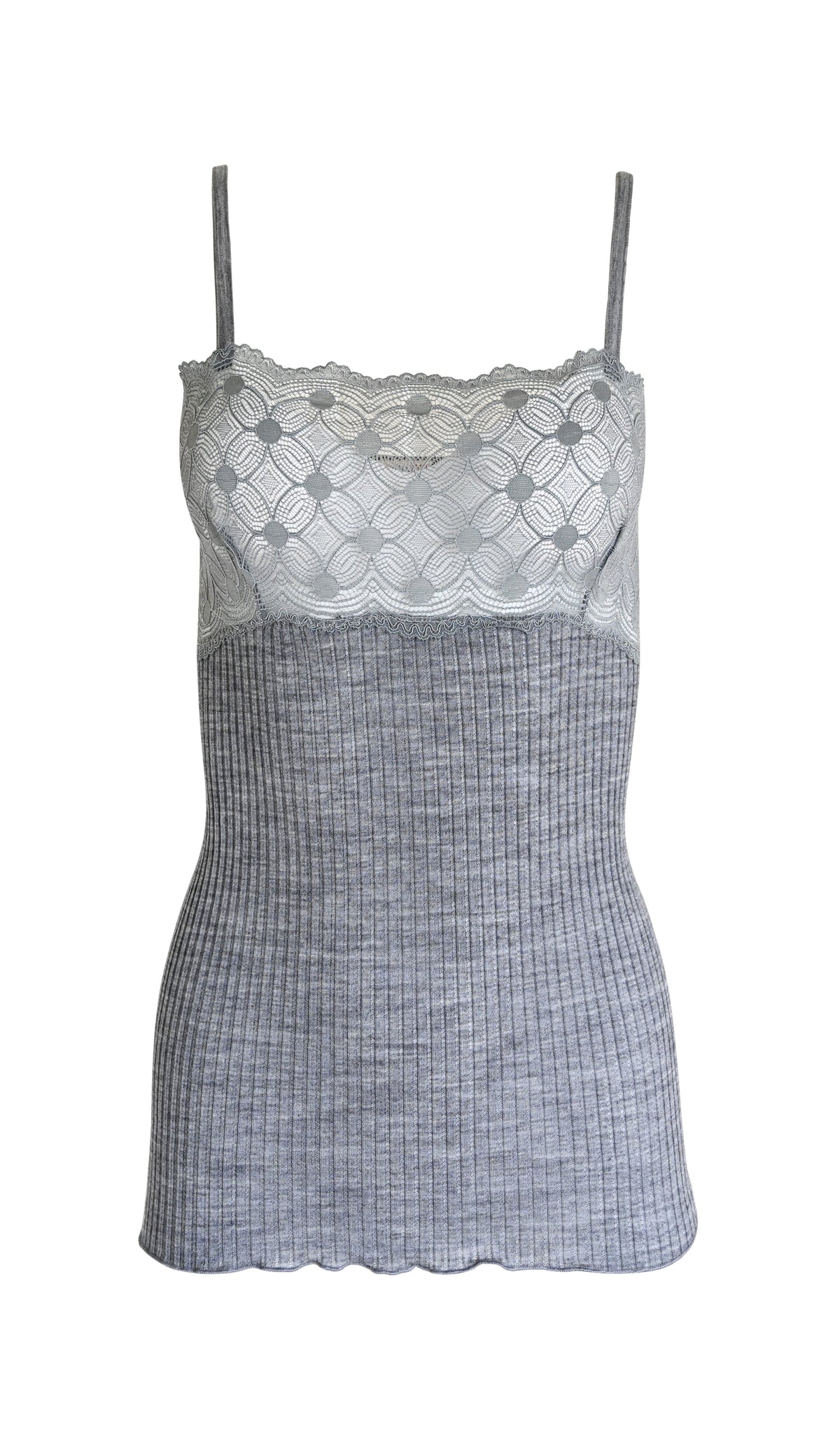 EGi Women's Merino Wool Blend Camisole with Lace Trim | Spaghetti Straps | Made in Italy