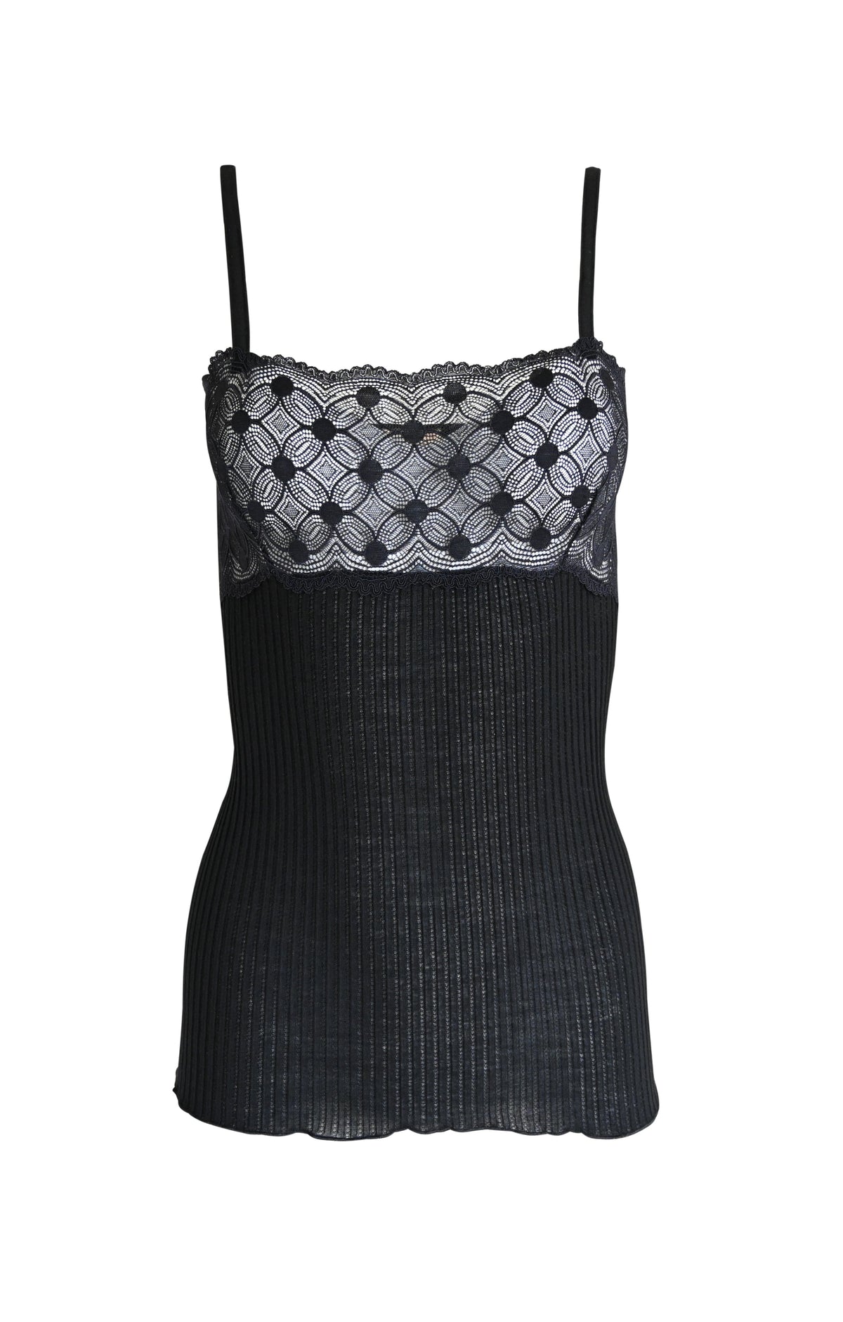 EGi Women's Merino Wool Blend Camisole with Lace Trim | Spaghetti Straps | Made in Italy