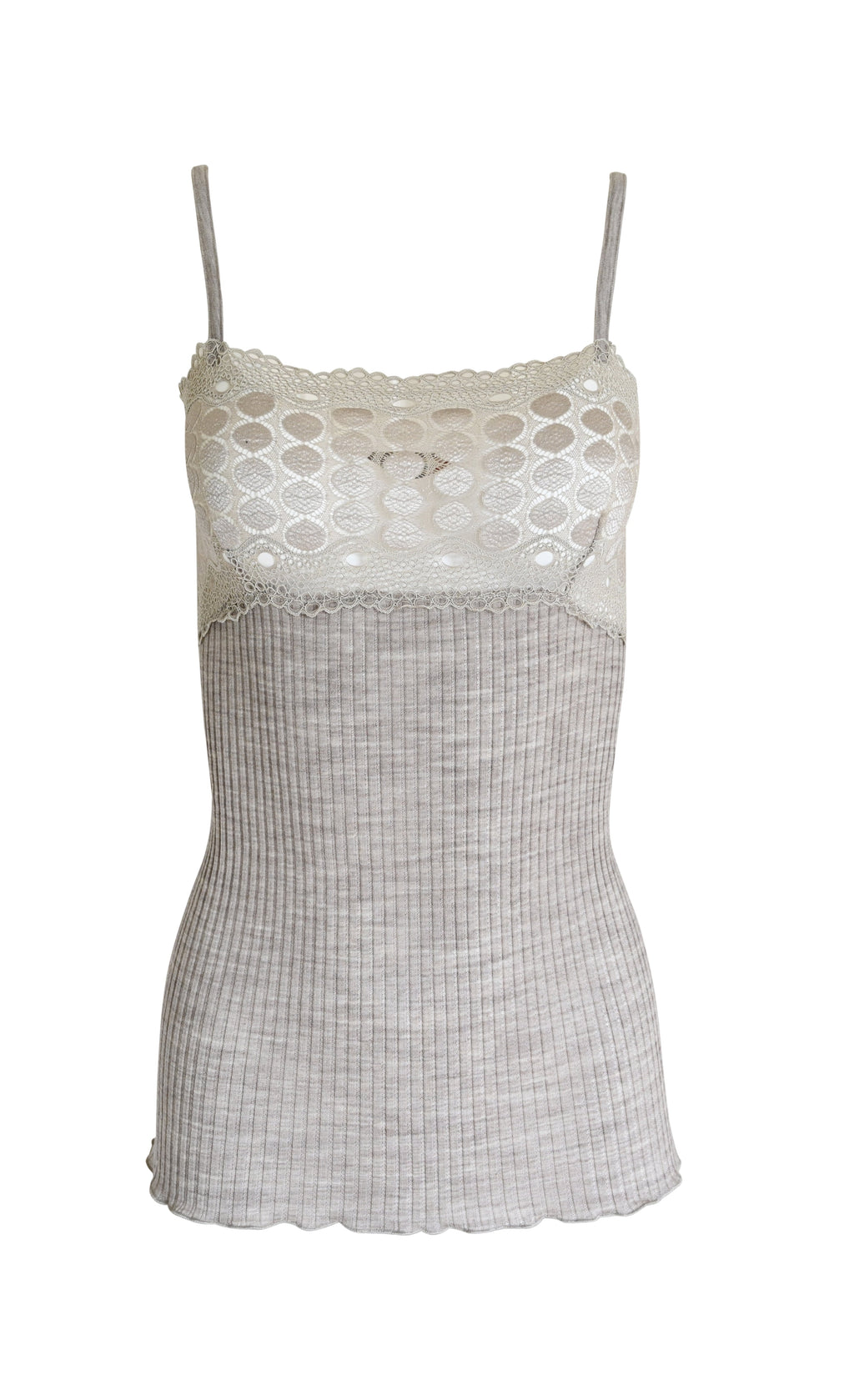 EGi Women's Merino Wool Blend Camisole with Lace Trim | Spaghetti Straps | Made in Italy