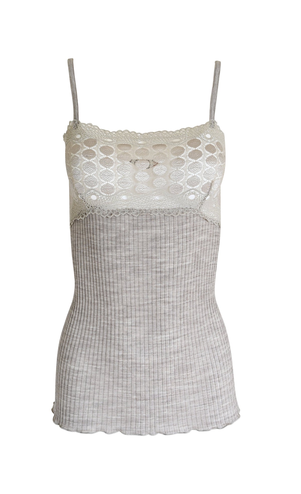 EGi Women's Merino Wool Blend Camisole with Lace Trim | Spaghetti Straps | Made in Italy