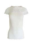 EGi Women's Merino Wool Blend Short Sleeve Top with Lace Trim | Made in Italy
