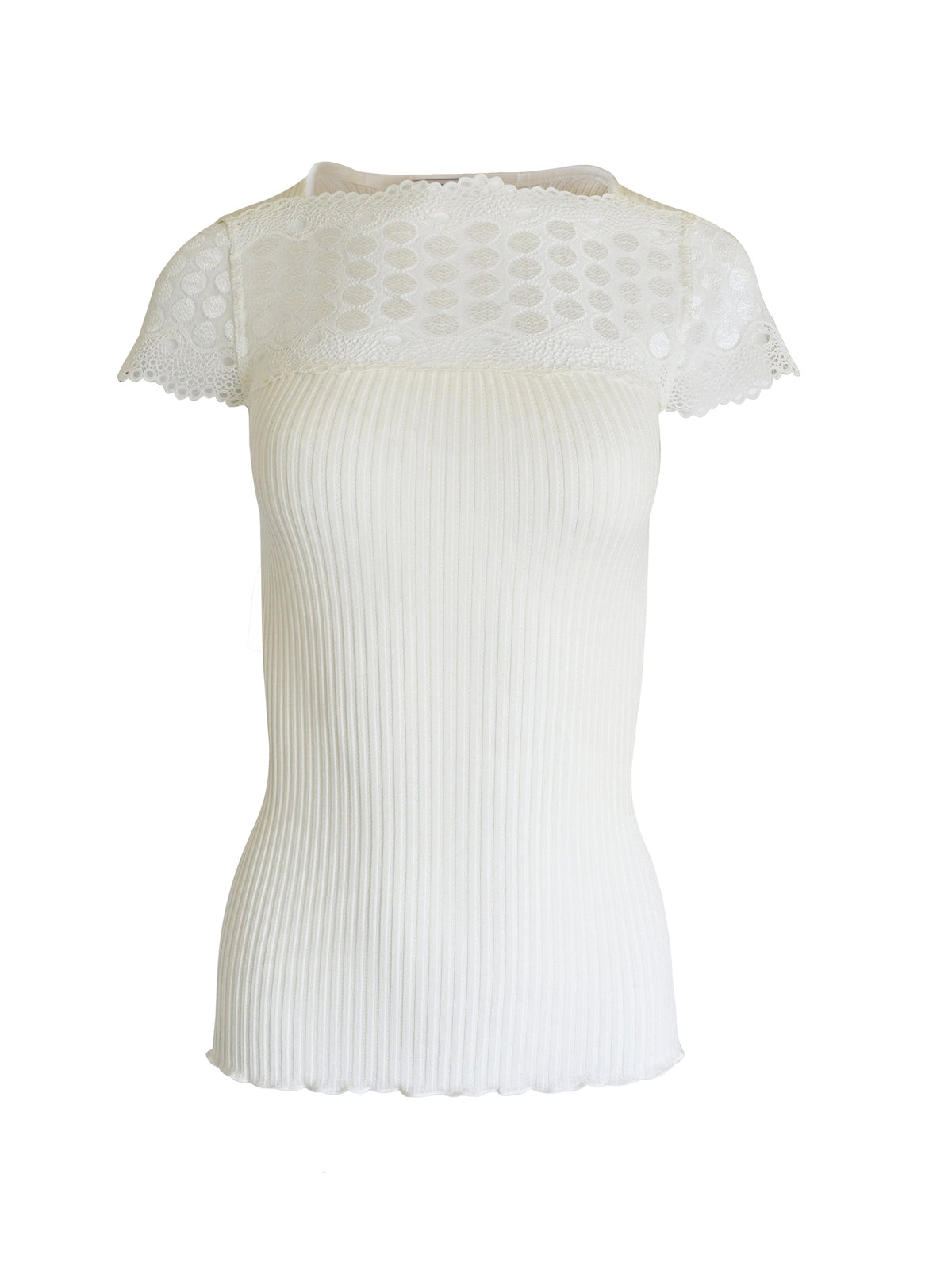 EGi Women's Merino Wool Blend Short Sleeve Top with Lace Trim | Made in Italy