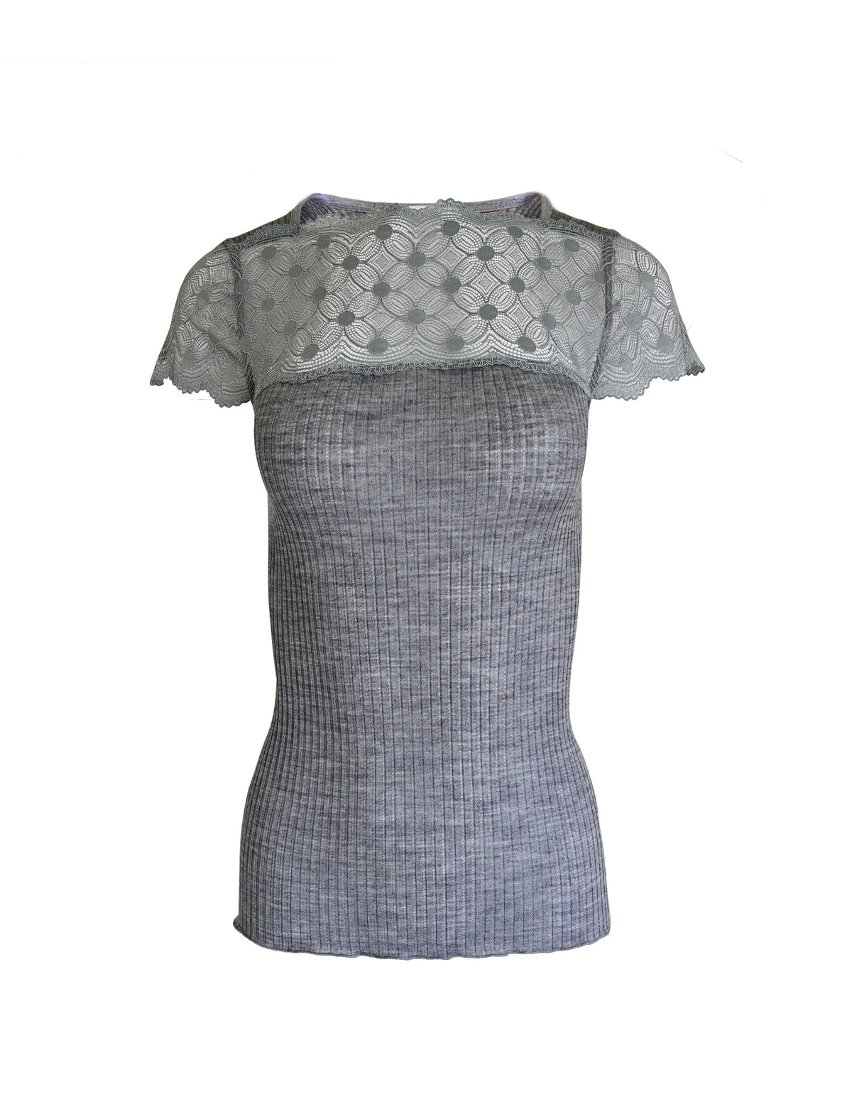 EGi Women's Merino Wool Blend Short Sleeve Top with Lace Trim | Made in Italy