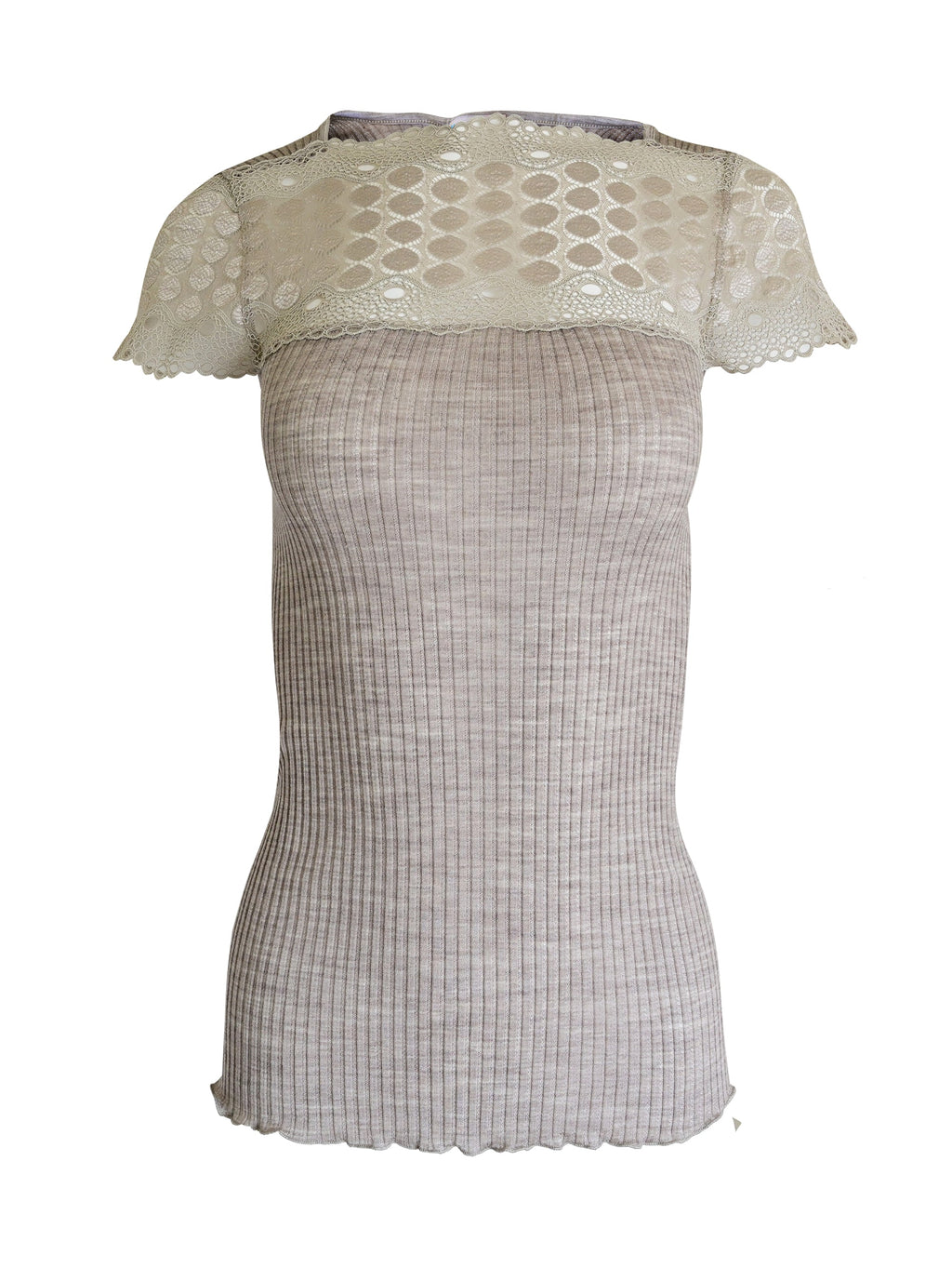 EGi Women's Merino Wool Blend Short Sleeve Top with Lace Trim | Made in Italy