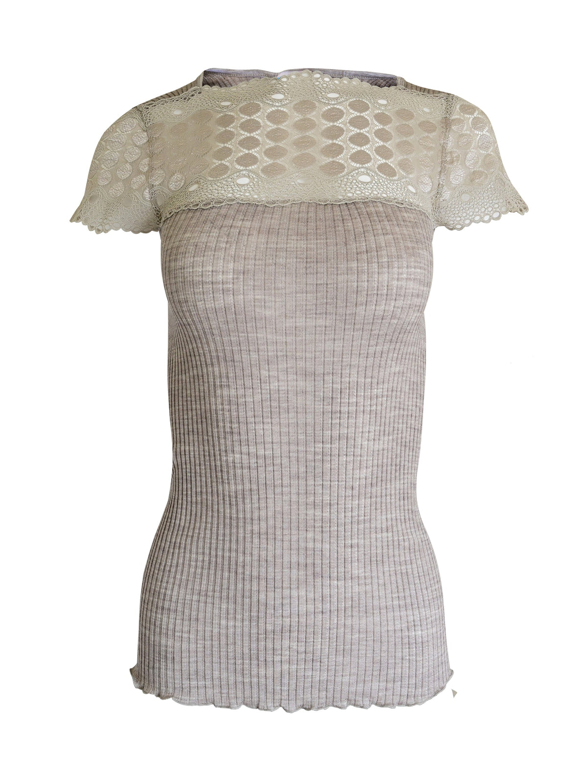 EGi Women's Merino Wool Blend Short Sleeve Top with Lace Trim | Made in Italy