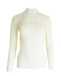 EGi Women's Merino Wool Blend Mock Neck Top | Long Sleeve | Lace Trim | Made in Italy
