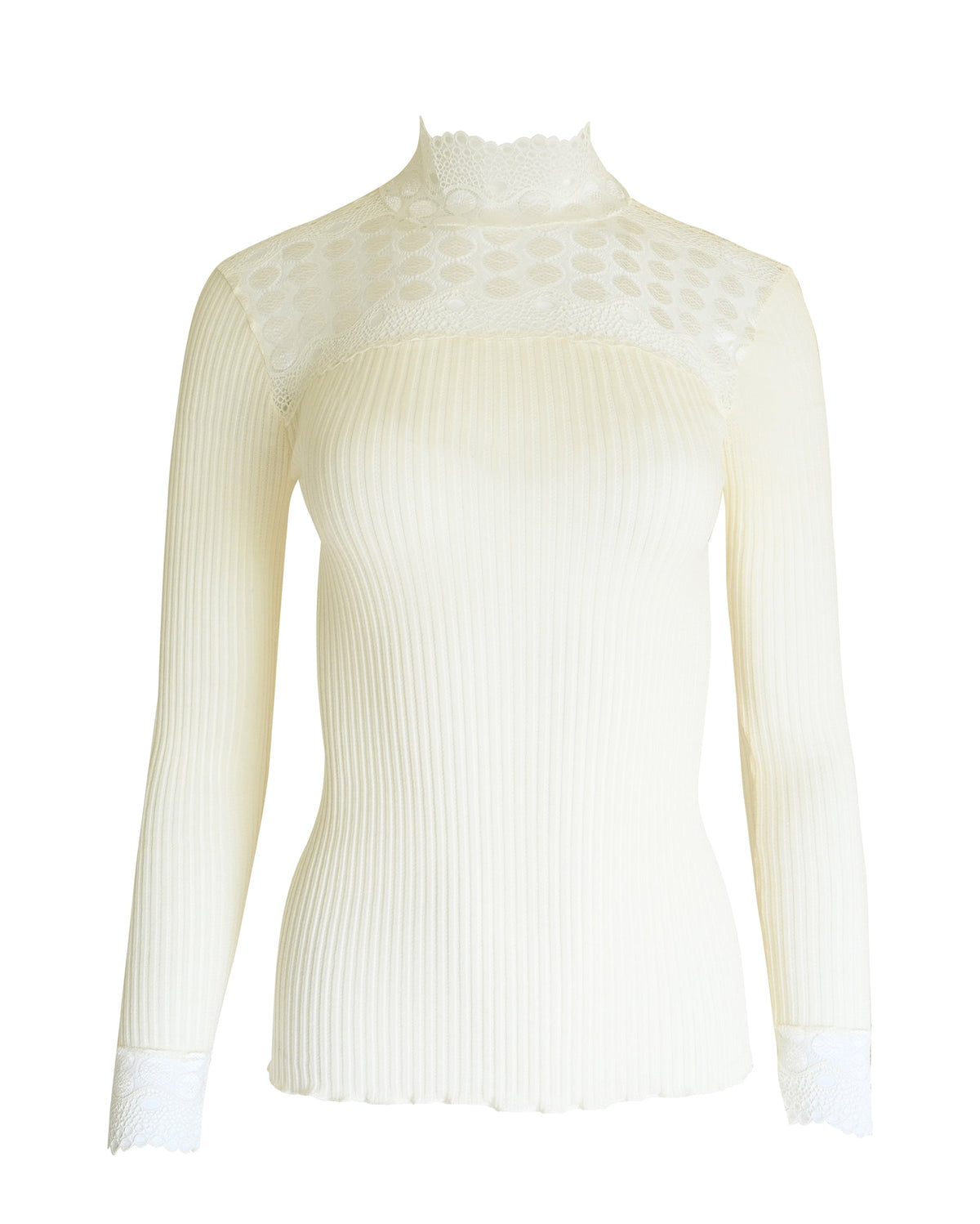 EGi Women's Merino Wool Blend Mock Neck Top | Long Sleeve | Lace Trim | Made in Italy