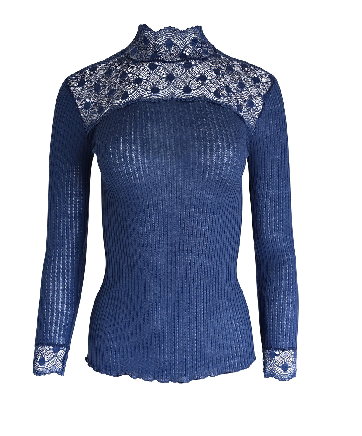 EGi Women's Merino Wool Blend Mock Neck Top | Long Sleeve | Lace Trim | Made in Italy