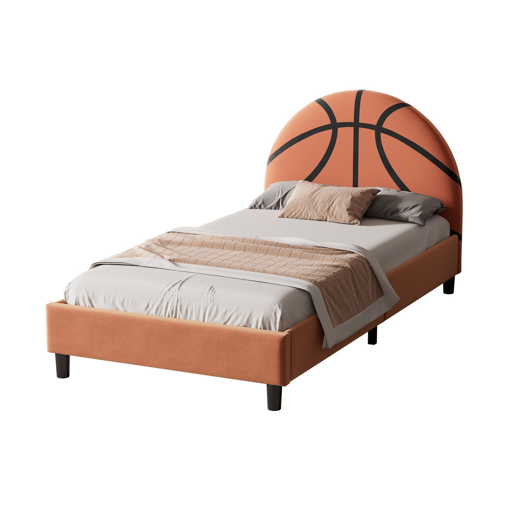 Basketball Upholstered Twin Platform Bed | Orange