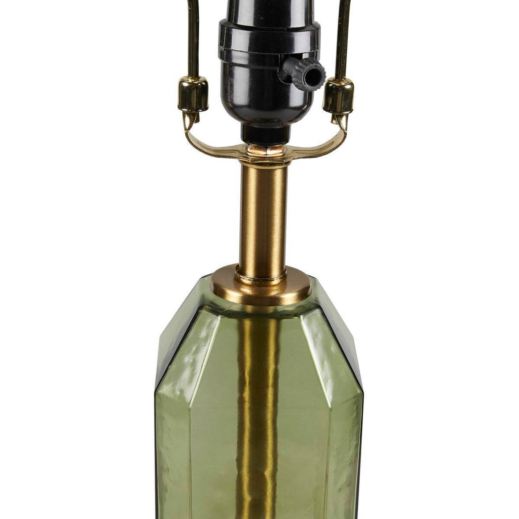 Faceted Green Glass Table Lamp with White Fabric Shade - Green