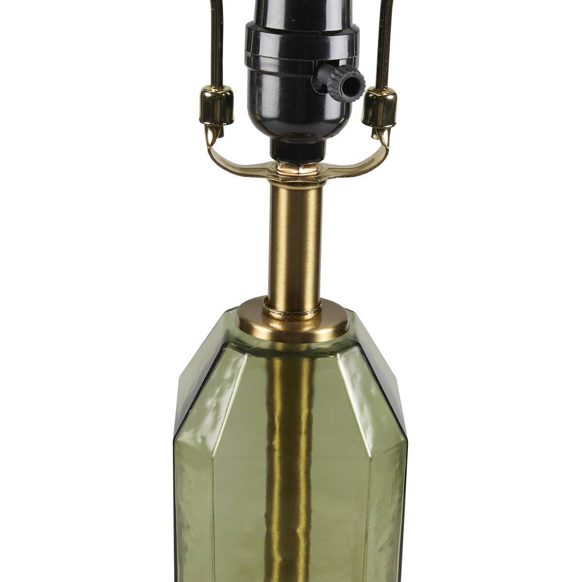 Faceted Green Glass Table Lamp with White Fabric Shade - Green