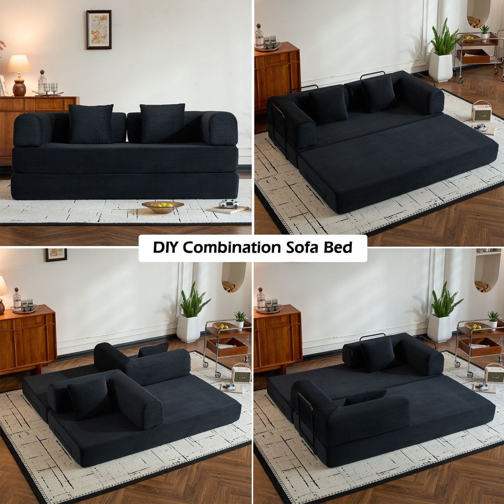 Convertible Floor Sleeper Sofa with Cylindrical Pillow