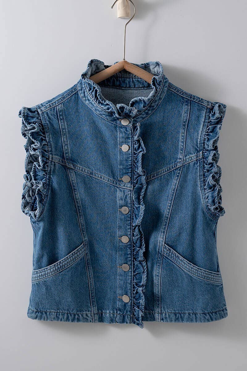 Victorian Muse Ruffle-Trim Denim Vest