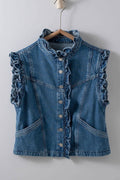 Victorian Muse Ruffle-Trim Denim Vest