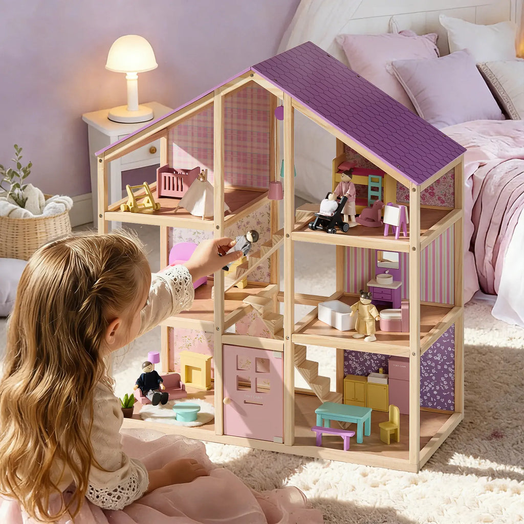 Tiny Land® Sweetwood Wooden Dollhouse with 30 Furniture Pieces