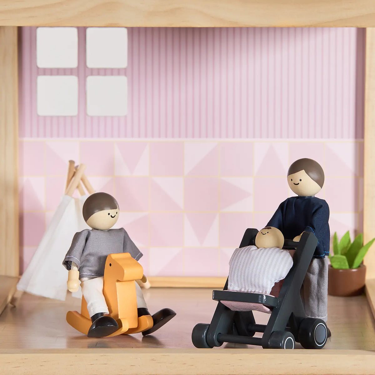 Tiny Land® Sweetwood Love Dollhouse & Wooden Family Set