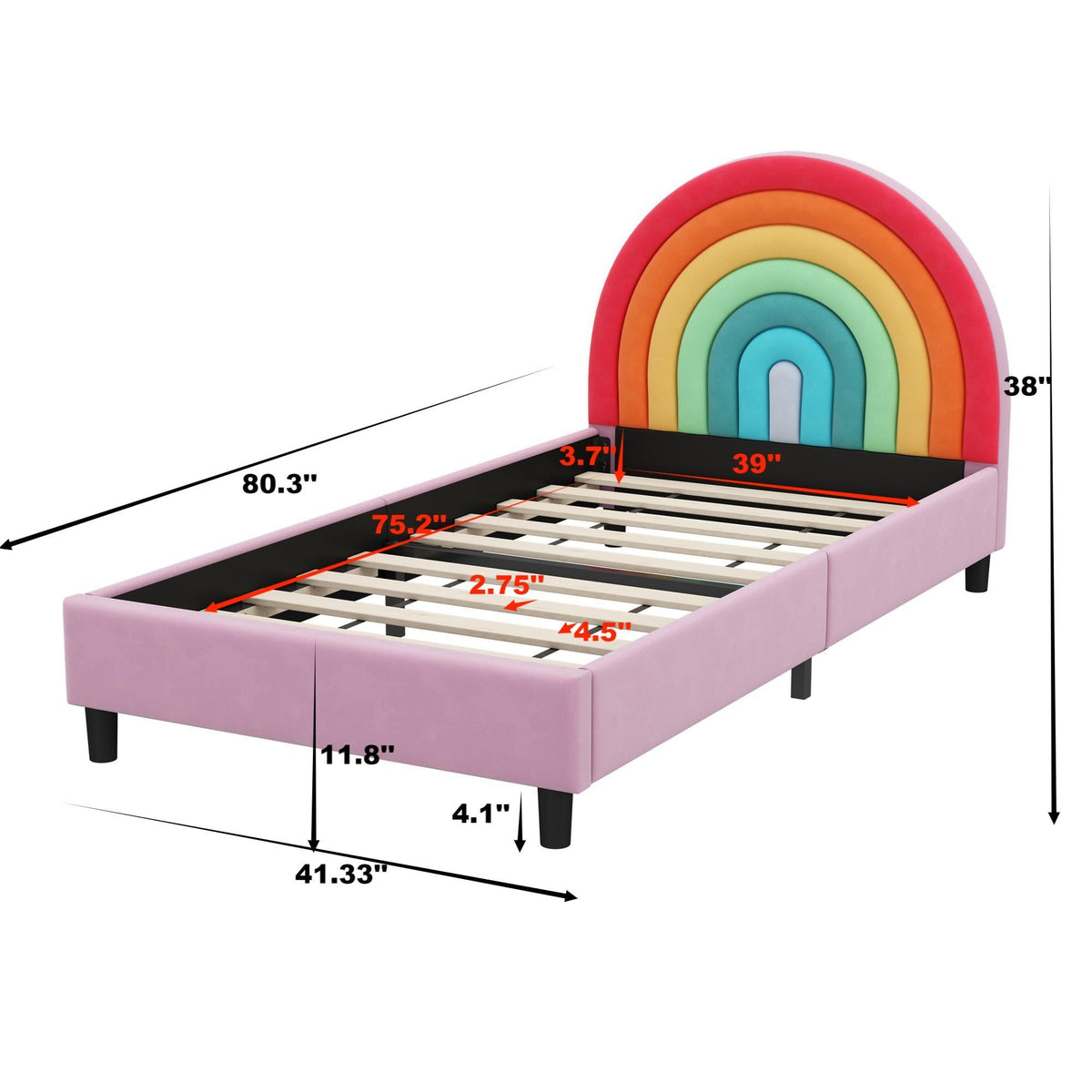 Rainbow Upholstered Twin Platform Bed | Pink